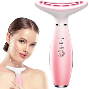 YEVYO Neck Face Massager, Skin Care Face Massage Tool, 3-in-1 Facial Massager, Face Sculpting Tool with Thermals, Vibration (Pink) YEVYO Neck Face Massager, Skin Care Face Massage Tool, 3-in-1 Facial Massager, Face Sculpting Tool with Thermals, Vibration (Pink)