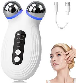 YEVYO EMS Microcurrent Facial Device with Red & Blue Light - Face Lift & Contour Massager, Heated Vibration Skin Care Tool for Anti-Aging, Travel-Friendly - White