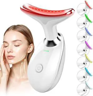 YEVYO Face Massager Red Light Therapy for Face - 7 Colors Facial Neck Massager with Red Light Therapy, Portable Skincare Tool for Tightening & Lifting - Gift for Women - White
