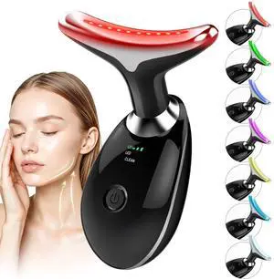 YEVYO Face Massager Red Light Therapy for Face - 7 Colors Facial Neck Massager with Red Light Therapy, Portable Skincare Tool for Tightening & Lifting - Gift for Women - White Black