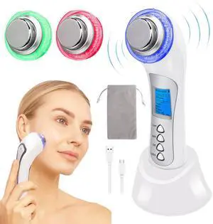 YEVYO High-Frequency Ultrasonic Facial Massager - Deep Cleansing & Ion Nutrition Import, LED Red Light Therapy, Face Lifting Tool - For Home Spa Anti-Aging Skincare, Women Gift - White