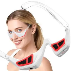 YEVYO Under Eye Red Light Therapy Device - 3D Red Light Eye Mask with EMS Microcurrent for Dark Circles, Puffiness, Fine Lines -  for Women & Men - White