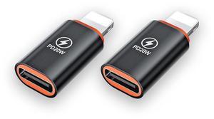 DIXSG USB C to Lightning Adapter 2 Pack 20W PD Fast Charging Lightning Male to Type C Female Converter for iPhone iOS Black