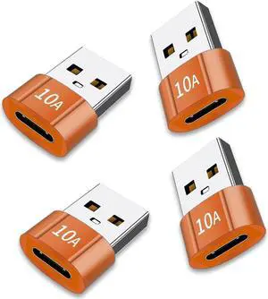 DIXSG USB C Female to USB Male Adapter 4 Pack 10A Type C to USB Adapter Support PD Fast Charge Data Transfer Compatible iPhone Laptop Computer Orange