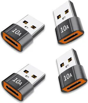 DIXSG USB C Female to USB Male Adapter 4 Pack 10A Type C to USB Adapter Support PD Fast Charge Data Transfer Compatible iPhone Laptop Computer Black