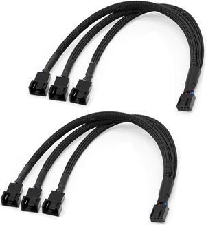 DIXSG PWM Fan Splitter Adapter Cable Sleeved Braided Y Splitter Computer PC 4 Pin Fan Extension Power Cable 1 to 3 Converter for Computer ATX Case 4-Pin/3-Pin Cooling Fan Cable (11.8" -2 Pack)