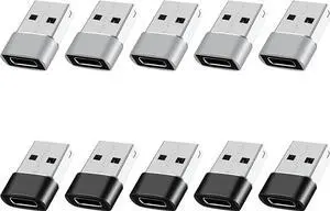 DIXSG USB to USB C Adapter 10 Pack USB to USBC Adapter USB to USBC-C Adapter USB C Adapter USB A to USB C Adapter USB to USB C Converter for iPhone 15/14/13 Pro iPad Air AirPods and More Black+Grey