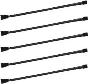 DIXSG 5 Pack- 11.8 inch PWM Fan Extension Cable PC Fan Extension Cable Compatible with ATX Case 3 Pin & 4 Pin Cooling Fans Durable Black Nylon Braided Case Fan Extension Cable
