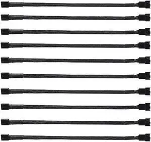 DIXSG 10 Pack- 11.8 inch PWM Fan Extension Cable PC Fan Extension Cable Compatible with ATX Case 3 Pin & 4 Pin Cooling Fans Durable Black Nylon Braided Case Fan Extension Cable