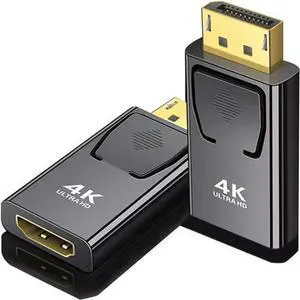 4K DisplayPort to HDMI Adapter 2 Pack, Hannord DP Male to HDMI Female Converter Gold-Plated Connectors for HP Laptop,Computer,PC,HDTV, Projector, Desktop