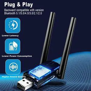 USB Bluetooth 5.3 Adapter for PC, Long Range Bluetooth Dongle 492FT/150M Wireless Transfer Transmitter Receive, USB Bluetooth Adapter Plug & Play for Desktop Laptop PC with Windows 11/10/8.1/7