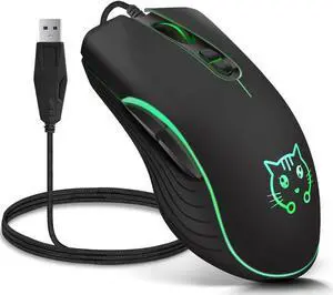 Wired Gaming Mouse, 7 Colors Backlit Optical Game Mice Ergonomic USB Wired with 2400 DPI and 6 Buttons 4 Adjustable DPI for Computer/Win/Mac/Linux/Andriod/iOS