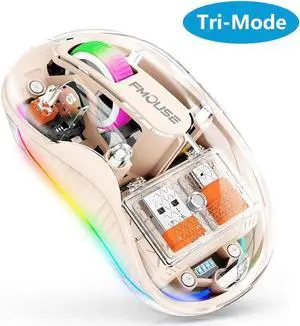 Bluetooth Wireless Mouse, Computer Mouse for Laptop/Desktop PC, Silent Mouse with RGB Lights, 5.1 Bluetooth Mouse, Dual Bluetooth + USB & Type-C 2.4G 2400 DPI, Transparent Mouse for Home Office