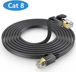 Cat 8 Ethernet Cable 50FT/15M, 26AWG Flat Braided High Speed Network LAN Cable 40gbps 2000mhz, Heavy Duty Shielded Ethernet Cord with Gold Plated RJ45 Connectors for Router Modem Gaming PS5/4, Xbox