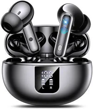 Wireless Earbuds Bluetooth 5.4 Earphones in Ear with Dual Noise Cancelling Mic, Transparency Mode Ear Buds Deep Bass Stereo Sound, 36H Playtime LED Display Wireless Headphones IP7 Waterproof