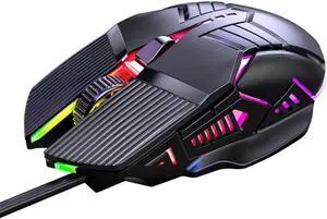 3200DPI Ergonomic Optical Gaming Mice, USB Wired Gaming Mouse, RGB Mause Gamer Mouse with 6 Button, 4 Adjustable DPI [1200-1600-2400-3200 dpi], LED Silent Gaming Mice for PC Laptop Computer