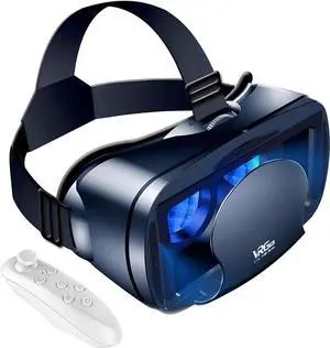 WISDUM 3D VR Headset for Cellphone, Adjustable Virtual Reality 3D VR Glasses Headset Helmets, Compatible 5.0-7.0 inch i-Phone & Android Smartphones with Controller, for Watching 3D VR Content (Black)