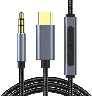 USB C to 3.5mm Aux Jack Audio Cable, Type C Adapter to 3.5mm Headphone Stereo Cord Car Audio Converter with Mic and Volume Control for
