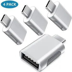 Upgrade 10Gbps USB C to USB 3.0 OTG Adapter (4 Pack), USB Type C Male to USB A Female, Thunderbolt 4/3 to USB Converter for M-ac-Book Pro/Air, i-Pad, i-Mac and More Type C Devices - Silver