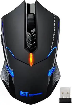 Wireless Mouse [7 Silent Click Buttons] 2.4G Professional Cordless Gaming & Office Optical Mice with 5 Adjustable DPI for Laptop PC Computer Windows Mac etc.  Super Energy Saving Black