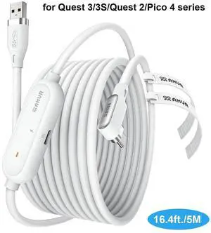 WISDUM 16.4FT (5M) USB A to USB C VR Charging Link Cable Compatible with Me-ta Quest 3/3S/Pico 4 - with Separate Fast Charging Port, High-Speed Max 5Gbps Transfer to PC VR/Steam VR, Play While Charger WISDUM 16.4FT (5M) USB A to USB C VR Charging Link Cable Compatible with Me-ta Quest 3/3S/Pico 4 - with Separate Fast Charging Port, High-Speed Max 5Gbps Transfer to PC VR/Steam VR, Play While Charger
