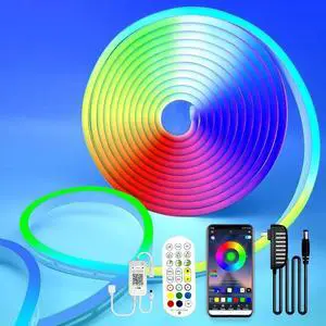 WISDUM LED Neon Light Strip,12V Smart Neon LED Strip Light,16.4ft / 5M RGB Neon Strip Light with Remote Control and APP Control, 20 Modes Rope Lights, Living Gaming Room Wall Decord