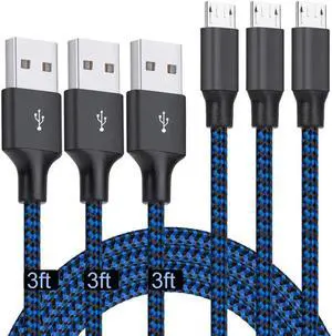 WISDUM Micro USB Cable, 3Pack 6FT/2M Android Charger Cord Long Nylon Braided Sync and Fast Charging Cables Compatible with Samsung Galaxy S6 S7 Edge, Android & Windows Smartphones and More- Blue