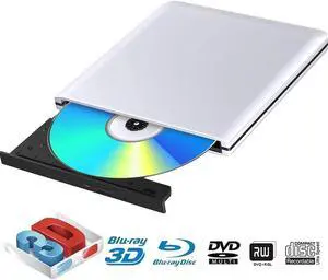 WISDUM External Blu Ray DVD Drive Burner 3D, Portable USB 3.0 Bluray Disc Burner Player Reader Writer BD DVD CD RW ROM Player for Mac OS, Linux, Windows XP/Vista/7/8/10, PC, Aluminum SIlver