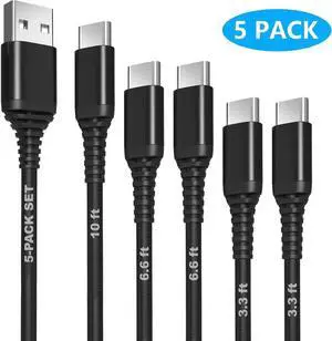 [5 PACK] USB C Cable 3ft/3ft/6ft/6ft/10ft, QC 3.0 3.1A 60W Fast Charging Type C to USB A Nylon Braided Cords Compatible with i-Phone 15, Mac-Book Pro, Galaxy S23, Pixel, gaming consoles etc.