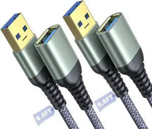 WISDUM 2 PACK 6.6FT+6.6FT, USB 3.0 Extension Cable Type A Male to Female Extension Cord DURABLE BRAIDED MATERIAL Fast Data Transfer Compatible with USB Keyboard, Mouse, Flash Drive, Hard Drive