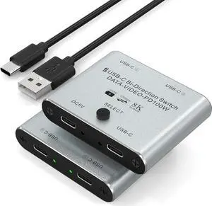WISDUM 8K USB C Switch, USB C Switcher for 2 Computers - Bi Directional USB C KVM Switch Splitter, Type C Switch for 8K@60Hz/4K@144Hz Video Transfer + 100W Charging+10Gbps Data, with Power Cable