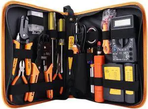 Network Tool Kit Set of 17 Ethernet Cable Crimper Punch Down Tool RJ45 Crimp Tool Kit 8P8C 4P4C 6P6C Connectors RJ45 RJ11 Lan Cat5 Cat6 Cable Tester