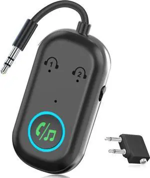 WISDUM Bluetooth Transmitter Receiver, Wireless Car/Airplane Bluetooth 5.3 Adapter, Compatible with 2 AirPods or Wireless Headphones, Adapter for TV, Airplane, Headphone, Air-pods, Speaker, Car