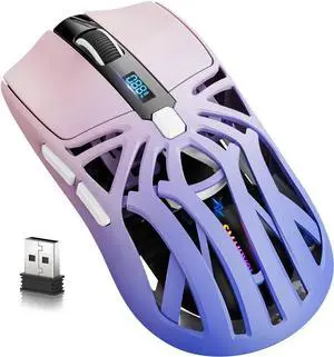 WISDUM Wireless Gaming Mouse, 10000 DPI, Tri-Mode 2.4GHz/Bluetooth/Wired Mouse, 6 Buttons, Digital Display, Silent Mice, Rechargeable, Customizable Macro and RGB Backlight for PC/Mac/Laptop (Purple)