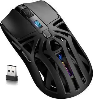 WISDUM  Wireless Gaming Mouse, 10000 DPI, Tri-Mode 2.4GHz/Bluetooth/Wired Mouse, 6 Buttons, Digital Display, Silent Mice, Rechargeable, Customizable Macro and RGB Backlight for PC/Mac/Laptop (Black)