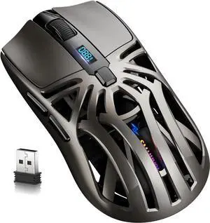 WISDUM Wireless Gaming Mouse, 10000 DPI, Tri-Mode 2.4GHz/Bluetooth/Wired Mouse, 6 Buttons, Digital Display, Silent Mice, Rechargeable, Customizable Macro and RGB Backlight for PC/Mac/Laptop (Gray)