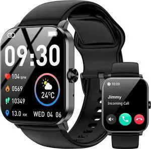 WISDUM  Smart Watch, 1.85" HD Smartwatch for Men Women (Answer/Make Calls), Fitness Watch with 120+ Sports Modes, IP68 Waterproof, Heart Rate/Sleep Monitor, Activity Trackers for iOS/Android Phones