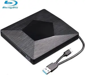 WISDUM External 3D Blu Ray DVD Drive Burner, Wihool Ultra Slim USB 3.0 and Type-C Blu Ray BD CD DVD Burner Player Writer Reader Disk for Mac OS, Windows xp/7/8/10, Laptop PC (Black)
