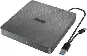 External CD DVD Drive, Portable DVD Player for Laptop, USB 3.0&Type C External CD/DVD Burner, CD ROM Optical USB DVD Drive External is Suitable for PC, Desktop, Windows 7/8/10/11, Mac OS and Linux