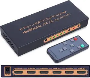 HDMI Switch 5 In 1 Out, 5x1 HDMI Switcher 4K @60Hz,HDMI Switch with Remote,HDMI Splitter Switch,Support Auto-Switch,HDR10, Dolby Vision,1080P,3D,Full HD for Fire Stick TV HDMI Switch 5 In 1 Out, 5x1 HDMI Switcher 4K @60Hz,HDMI Switch with Remote,HDMI Splitter Switch,Support Auto-Switch,HDR10, Dolby Vision,1080P,3D,Full HD for Fire Stick TV