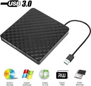External CD/DVD Drive, USB 3.0 Ultra Slim Portable DVD Writer  External USB CD Drive DVD ROM CD Player/Rewriter +/-RW writer Burner player, Great Compatible With Windows/Mac OS/Laptop/PC/Desktops