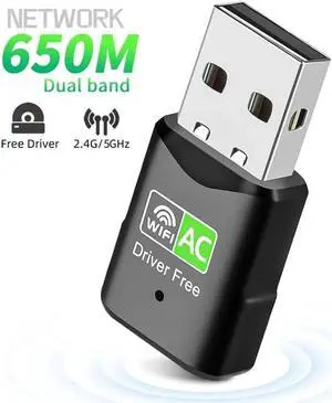 WISDUM  650Mbps USB WiFi Adapter, 2.4Ghz & 5Ghz Dual-Band Wi-Fi Adapter, AC650 Wireless Adapter Network Card Compatible with Windows Vista/Xp/Win7/8.1/10/11