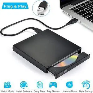 External CD DVD Optical Drive, USB 2.0 Slim Protable External CD-RW Drive DVD-RW Burner Writer Player for Laptop Notebook PC Desktop Computer (Black, USB 2.0)