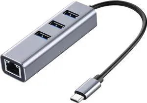 WISDUM USB C to Ethernet Adapter with 3 Port USB 3.0, Type C Hub with RJ45 10/100/1000 Gigabit Ethernet 4- in-1 USB C Hub Compatible for Mac-Book Pro 2021/2020/2019/2018/2017,Air, D-e-l-l XPS and More