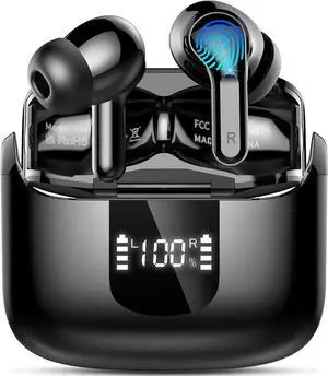 Wireless Earbuds, Bluetooth 5.3 Earphones in Ear Wireless Headphones with ENC Mic, Wireless Headset Noise Cancelling Ear buds IP7 Waterproof Bluetooth Earphones 40H Deep Bass/USB-C/LED Display