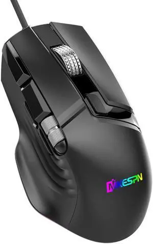 USB Wired Gaming Mouse, 2 Wheels [1200/3600/4800/7200/9600/12400 dpi] 6 Level DPI Adjustable 7 Colors RGB Backlit Light, 10 Buttons Gaming Mice for Laptop PC Windows MacOS (Black)