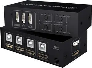 WISDUM KVM Switch 4 Port HDMI Switcher, 4K @60Hz 4 In 1 Out KVM USB Switch Box for 4 PC Sharing Keyboard Mouse Monitor Compatible with Laptop, PC, PS4, Xbox HDTV
