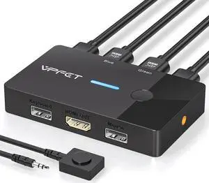 WISDUM 2 Port HDMI KVM Switch 1 Monitors 2 Computers, 4K@60Hz HDMI USB KVM Switches for 2 Computers Sharing One Monitor and Keyboard Mouse, with 2 USB 2.0 Cables and Desktop Controller