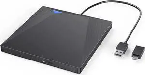WISDUMExternalCD DVD Drive, USB 3.0 Type-C CD/DVD Burner, Portable USB C Superdrive Burner Player Writer CD DVD +/- RW, Compatible with Windows 10 8 7 XP Vista Mac OS Linux for Mac Pro Air iMac Laptop