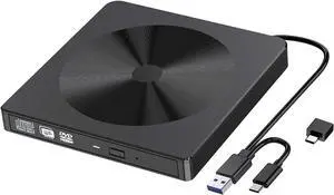 External CD DVD Drive, USB 3.0 USB C Type-C Portable CD/DVD+/-RW Drive/DVD Disc Player for Laptop Slim CD ROM Burner Compatible with Mac Laptop Desktop PC Windows XP/2003/Vista/7/8/10 Linux OS (BLACK)